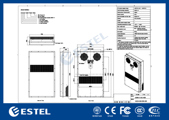 Échangeur de chaleur d'enceinte 48VDC 325W/K avec communication RS485 MODBUS RTU