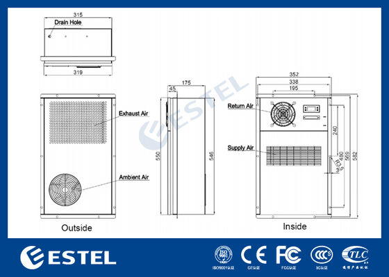 EX12DHC1B Échangeur de chaleur en courant continu à haut rendement pour armoires extérieures de télécommunications ¥ 120W/K Capacité thermique, portée de fonctionnement de -40°C à +55°C, protection IP55, entrée en courant continu de -48V, télécommande prise en charge