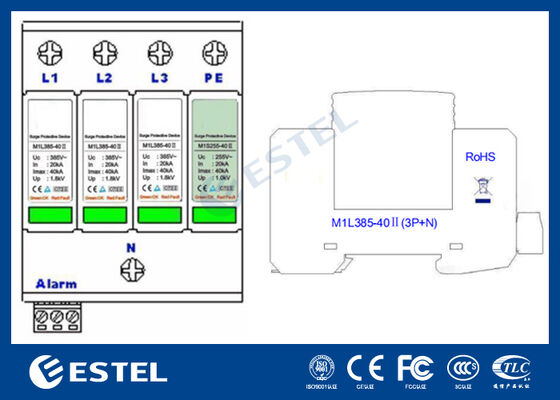 Parafoudre M1L385-40 II pour la distribution électrique - Courant de surtension 40kA, 230V/400VAC, Port d'alarme à distance, Installation sur rail DIN, IP20, Protection de classe C